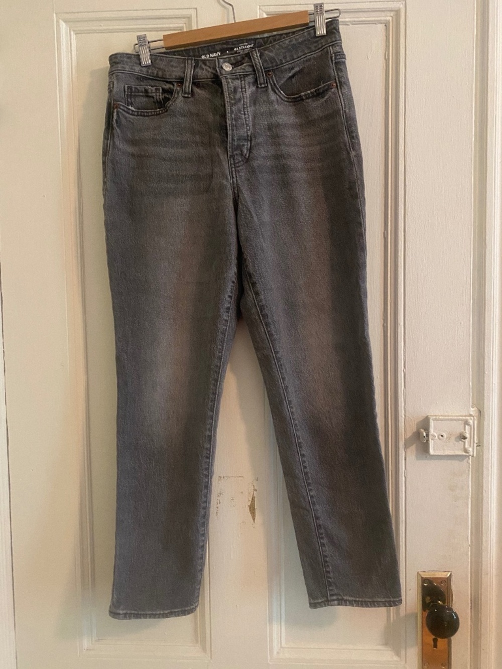 Old Navy O.G. Straight High Rise Secret-Slim Pockets Washed Blac Comfort Stretch